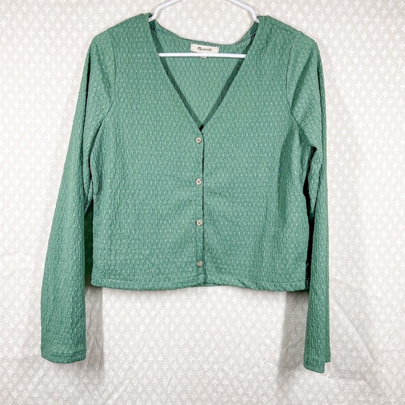 Madewell Green Crinkled Button Up Cardigan - Picture 2 of 6